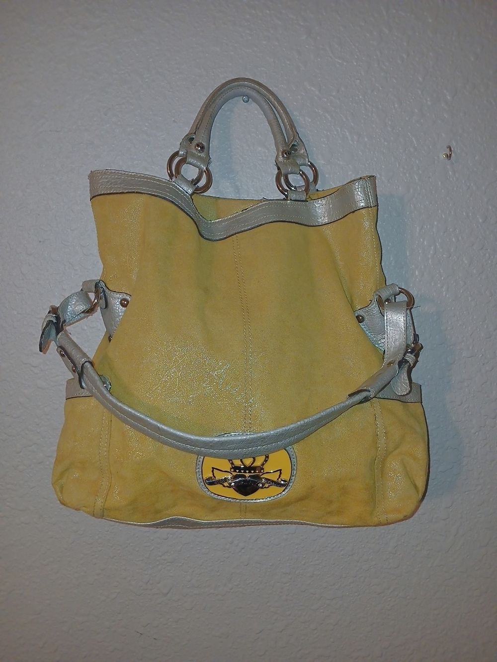 Kathy Van Zeeland Yellow Leather Satchel with Silver Trim